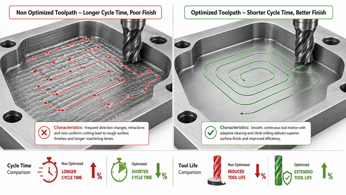 Optimized CNC Toolpath Before And After Optimized CNC Toolpath Before And After