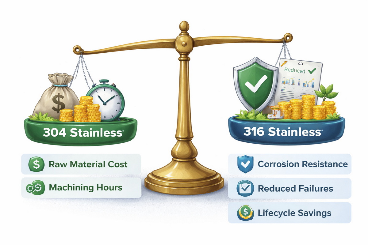 Stainless Steel CNC Cost Balance Illustration