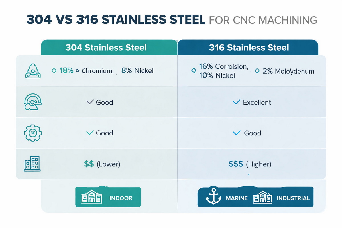 Stainless Steel CNC Machining Material Selection Guide: 304 Vs 316 From A Manufacturer's Perspective